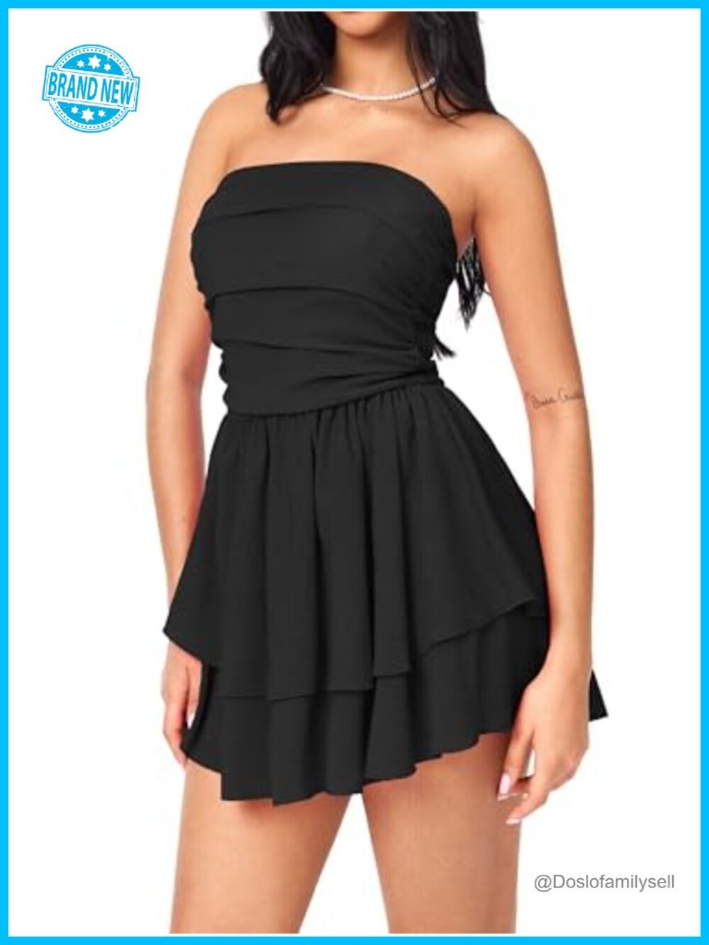 CIDER Ruched Ruffle Mini Dress Strapless Cocktail Party - Picture 2 of 6